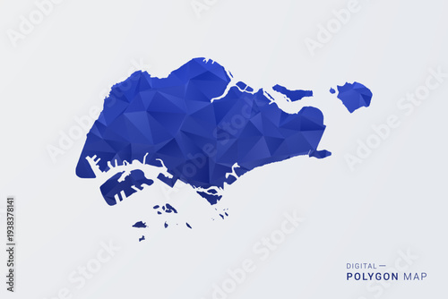 Singapore Map - Polygon Style Vector Illustration in Deep Blue Gradient, Low Poly Geometric Design, Clean Silhouette Isolated on White Background for Infographics.