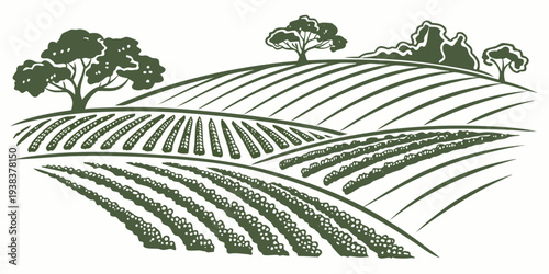 A serene landscape of rolling hills and a winding path through the countryside Vector