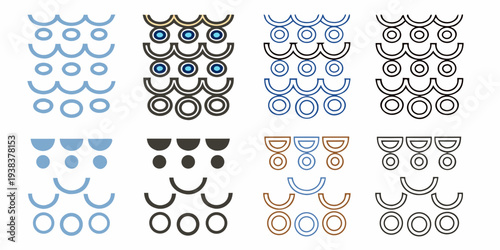 Abstract geometric patterns with circles arcs and varying color schemes