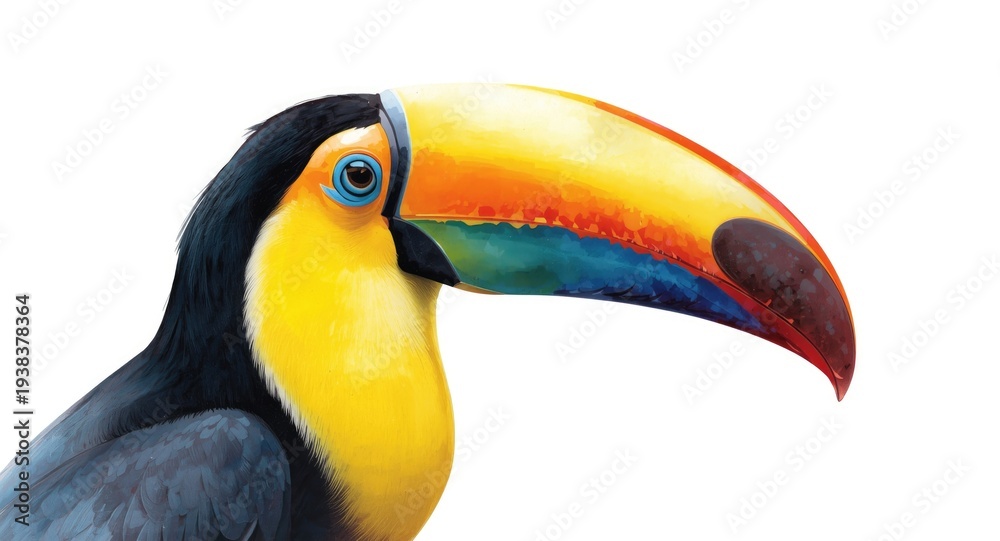 Naklejka premium Detailed tropical toucan watercolor painting focusing on natural colors on white