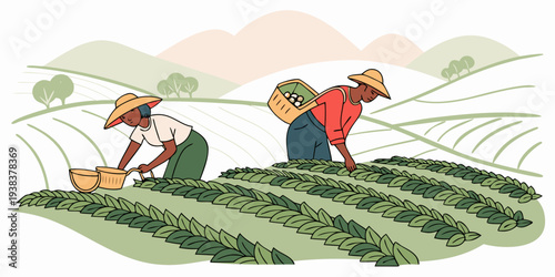 A vibrant illustration of two birds perched on a branch amidst lush greenery Vector