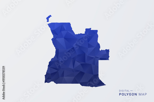 Angola Map - Polygon Style Vector Illustration in Deep Blue Gradient, Low Poly Geometric Design, Clean Silhouette Isolated on White Background for Infographics.