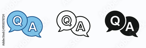 Questions and answers icon, Q&A symbol, speech bubble graphic, FAQ concept illustration, minimal trendy vector design, website help section, customer support symbol
