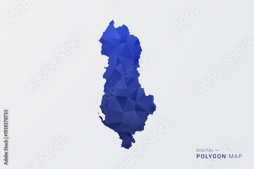 Albania Map - Polygon Style Vector Illustration in Deep Blue Gradient, Low Poly Geometric Design, Clean Silhouette Isolated on White Background for Infographics.