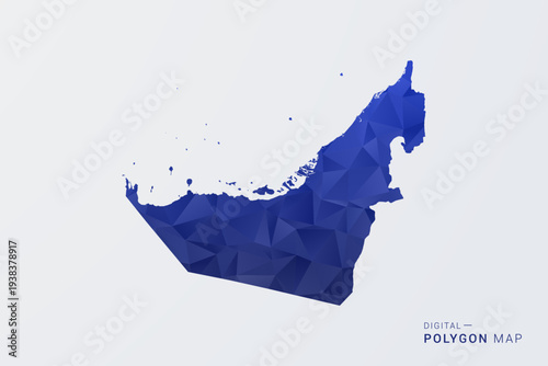 United Arab Emirates Map - Polygon Style Vector Illustration in Deep Blue Gradient, Low Poly Geometric Design, Clean Silhouette Isolated on White Background for Infographics.