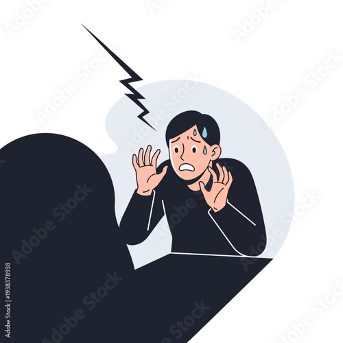 Man in Shock, Fearful Reaction, Shadow Figure looming