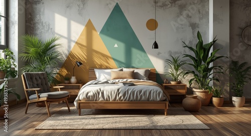 Double bed and armchair in ...