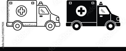Ambulance emergency medical vehicle icon, healthcare rescue transport service symbol, hospital paramedic aid delivery concept vector illustration design
