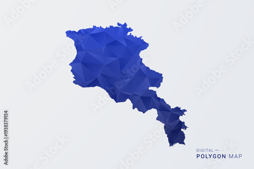 Armenia Map - Polygon Style Vector Illustration in Deep Blue Gradient, Low Poly Geometric Design, Clean Silhouette Isolated on White Background for Infographics.