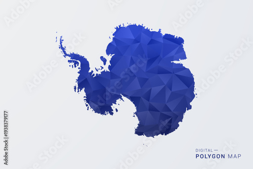 Antarctica Map - Polygon Style Vector Illustration in Deep Blue Gradient, Low Poly Geometric Design, Clean Silhouette Isolated on White Background for Infographics.