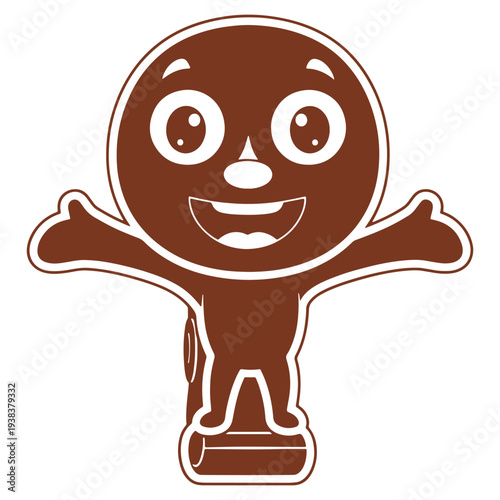 Happy cartoon character with arms outstretched smiling face isolated on white background