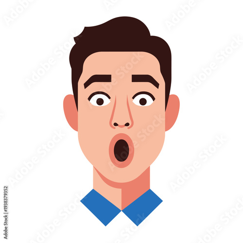 Shocked Man Face, Open Mouth, Wide Eyes, Surprise Expression, Vector Illustration