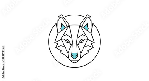 Simple Line Drawing of Wolf Head.