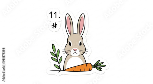 Cute bunny holding carrot with green leaves and number eleven