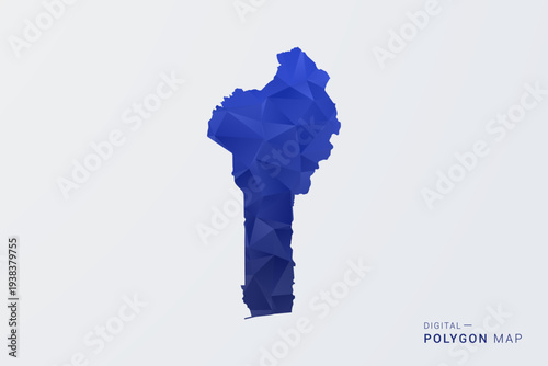 Benin Map - Polygon Style Vector Illustration in Deep Blue Gradient, Low Poly Geometric Design, Clean Silhouette Isolated on White Background for Infographics.