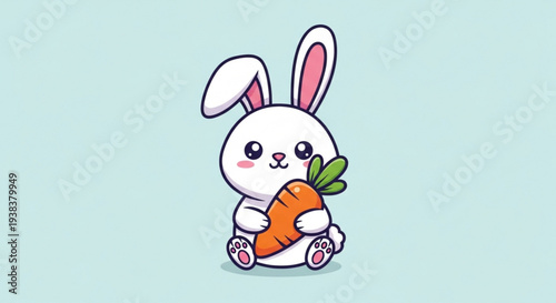 Adorable cartoon rabbit enjoying a fresh carrot snack