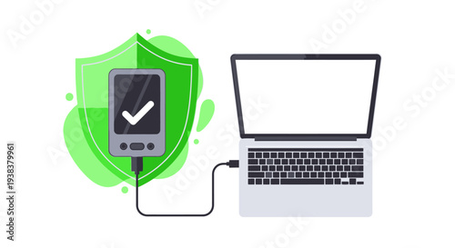 Smartphone connected to laptop computer.