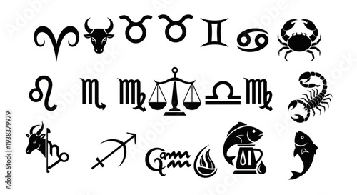 Zodiac Signs - A Comprehensive Collection of Astrological Symbols.