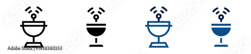 Iconos de antena de señal. Antena transmitiendo ondas, comunicación inalámbrica, transmisión digital, conectividad tecnológica, señal de red. Ilustración vectorial