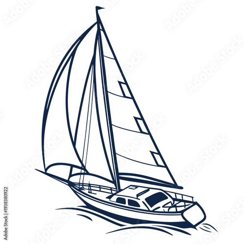 A serene sailboat gliding over calm waters under a clear blue sky. Vector