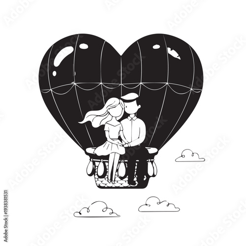 Couple in a Heart-Shaped Hot Air Balloon Adventure Through The Sky.