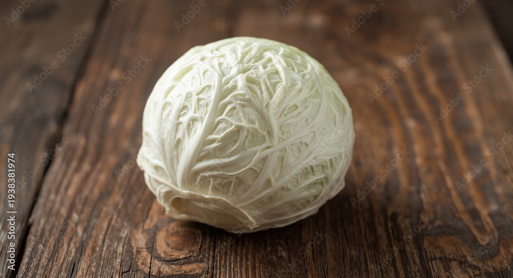 Fototapeta premium close up of white cabbage on rustic aged wood backdrop