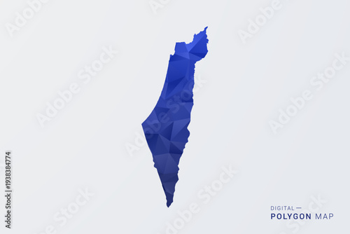 Palestine Map - Polygon Style Vector Illustration in Deep Blue Gradient, Low Poly Geometric Design, Clean Silhouette Isolated on White Background for Infographics.