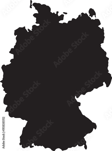 Isolated 3D vector illustration of a map of Germany and Austria with a highlighted state border silhouette and national flag shape on a white background for European geography cartography