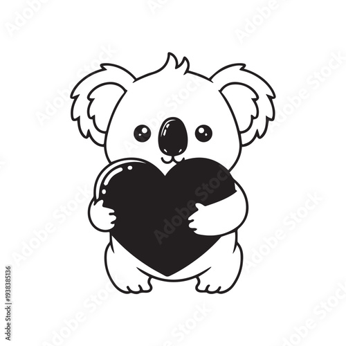 Cute cartoon koala holding a heart illustration showcasing love, charm, and cuddly innocence.