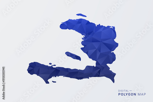 Haiti Map - Polygon Style Vector Illustration in Deep Blue Gradient, Low Poly Geometric Design, Clean Silhouette Isolated on White Background for Infographics.