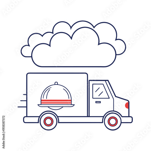 Vector illustration of food truck with cloud