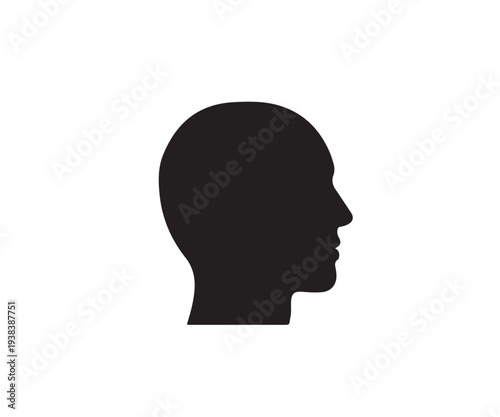 A black silhouette of a human head in profile against a white background