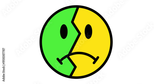 Split Emoji Face Showing Mixed Emotions.