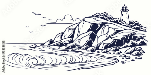 A dramatic landscape painting of mountains and a river flowing through a valley. Vector