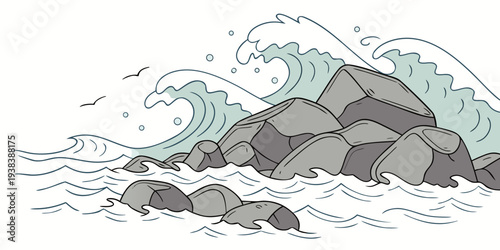 A majestic mountain landscape with a river flowing through a valley. Vector