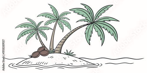 A serene tropical island with palm trees and crystal clear waters Vector