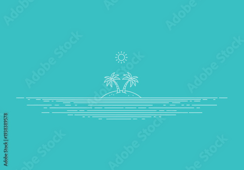 Serene Tropical Island Paradise Scene With Palm Trees And Sun Over Calm Ocean Waters Evoking Vacation And Relaxation