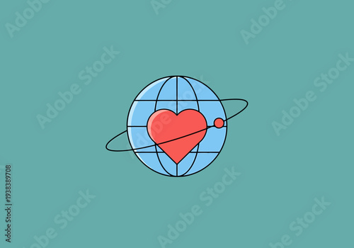 Global Care Concept Heart Orbiting Planet Earth Representing Worldwide Compassion And Charity Outreach And International Support Connection