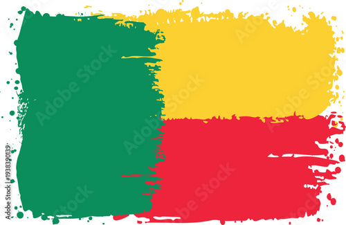 Flag of Benin. Created with Brush Strokes. Abstract Banner with Raw Artistic Texture