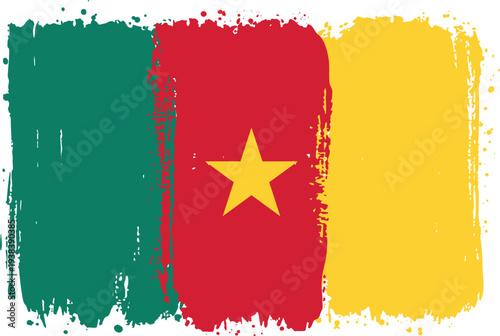 Flag of Cameroon. Created with Brush Strokes. Abstract Banner with Raw Artistic Texture
