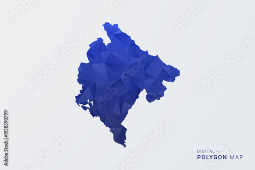 Montenegro Map - Polygon Style Vector Illustration in Deep Blue Gradient, Low Poly Geometric Design, Clean Silhouette Isolated on White Background for Infographics.