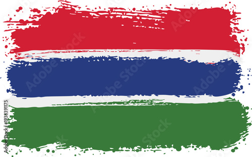 Flag of Gambia. Created with Brush Strokes. Abstract Banner with Raw Artistic Texture