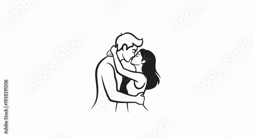 A romantic illustration of a couple sharing a tender kiss, their bodies intertwined
