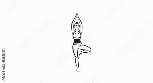 Line art of a person in a yoga tree pose