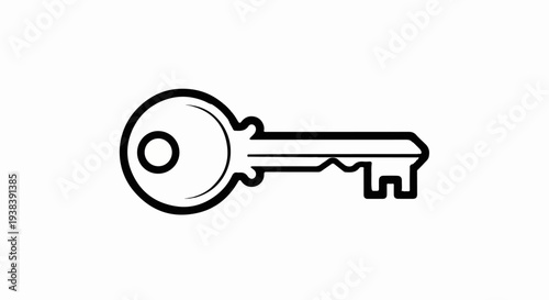 A simple black and white line drawing of a key