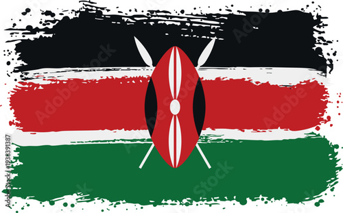 Flag of Kenya. Created with Brush Strokes. Abstract Banner with Raw Artistic Texture