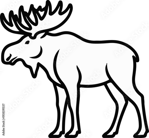 A stylized, simplified line drawing of a large moose with impressive antlers