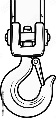 Black and white line drawing of a heavy-duty lifting hook with a swivel mechanism