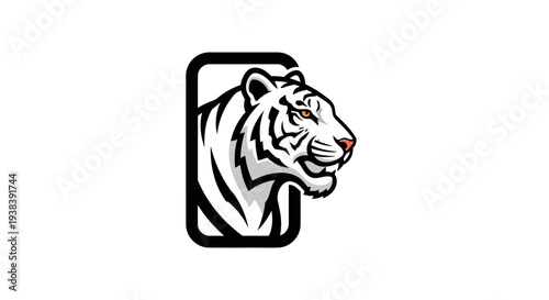 Tiger head in black outline profile.