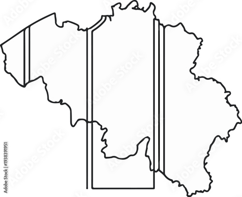 Outline map of Belgium with thick vertical lines dividing the country